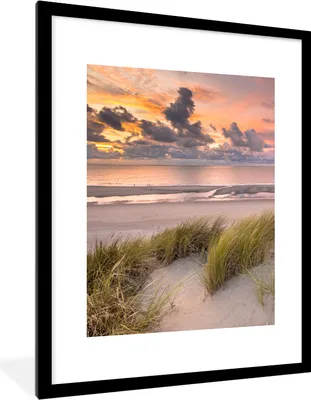 Produktbild von MuchoWow® Gerahmtes Poster Sonnenuntergang - Düne - Strand - Pflanzen - Meer 60x80 cm - Poster mit Schwarzem Bilderrahmen Wandposter Rahmen Foto Bilder - Wohnzimmer - Dekorationen - Prämie