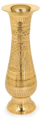 Messing Blumenvase, Nakkashi-Ätzung, 25,4 cm, gold