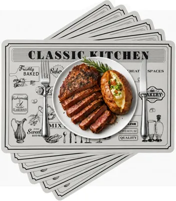 Produktbild von 6 Platzdeckchen Set Tischset Tischmatte Platzmatte Platzsets Abwaschbar Silber