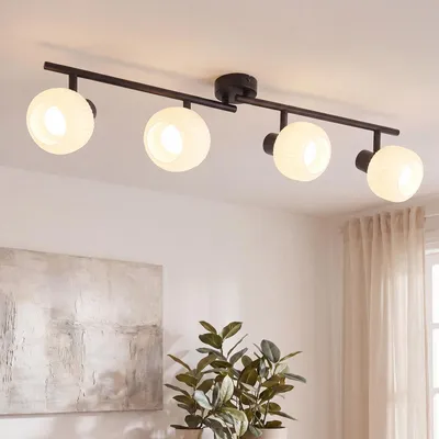 Produktbild von ZMH Deckenstrahler 4 Flammig Deckenleuchte Wohnzimmer Deckenlampe Schwarz Strahler Innen Vintage Glas Deckenspots E14 Mordern 350°Schwenkbar Spots für Schlafzimmer Flur(Ohne Leuchtmittel)