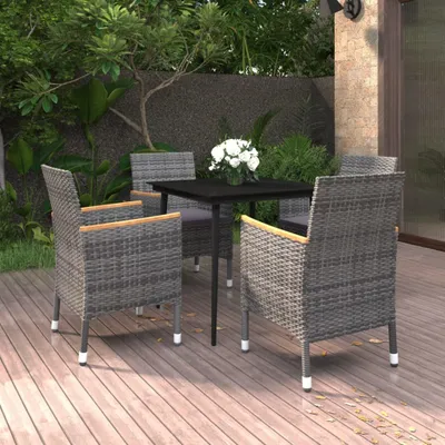 Produktbild von Möbel 5-tlg. Garten-Essgruppe mit Auflagen Poly Rattan und Glas - Balkonmöbel 3099788