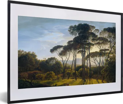 Produktbild von MuchoWow® Gerahmtes Poster Italienische Landschaft mit Zirbelkiefer - Kunst - Alte Meister 60x40 cm - Poster mit Schwarzem Bilderrahmen Wandposter Rahmen Foto Bilder - Schlafzimmer - Plakat in Rahmen - Drucken