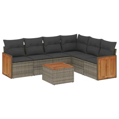 Produktbild von 7-tlg. Garten-Sofagarnitur mit Kissen Grau Poly Rattan