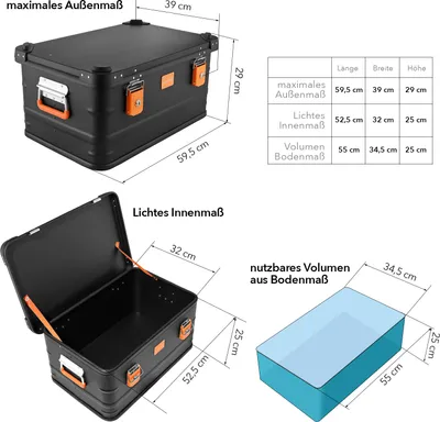 Produktbild von Alubox Black schwarz 1mm Alu Kiste Werkzeugkiste Aufbewahrungskiste47 Liter - 47 Liter