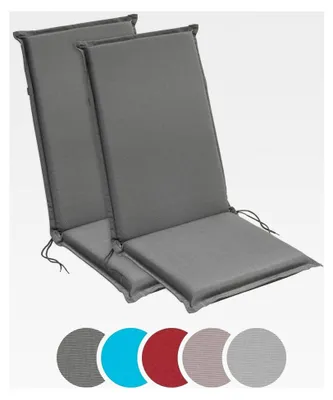 Produktbild von Hochlehner Auflagen 2er Set, Bequeme Gartenstuhlauflagen, Sitzauflagen für Gartenmöbel 120x50 cm, 6 cm dick, waschbar, Befestigungsbänder, anthrazit grau