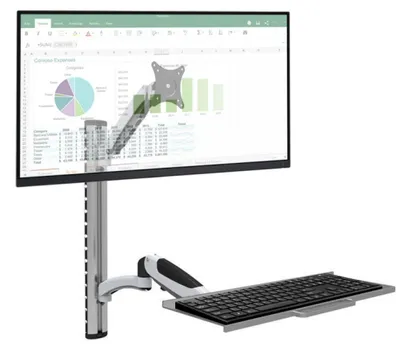 Immagine prodotto di Supporto a parete per 15"-27", con braccio e vassoio flessibile per tastiera