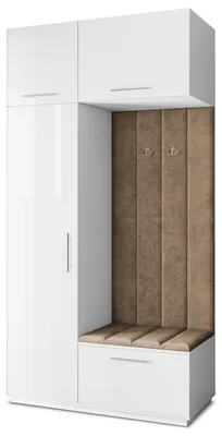 Produktbild von Masseno Garderobe-Set REMA 120/240/60 cm Modern Garderobenschrank Weiß, Veloursstoff MONOLITH 09 (Beige)