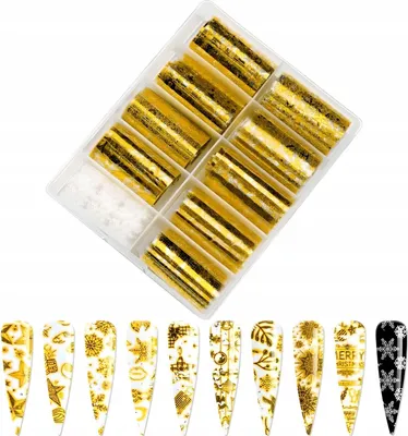 Produktbild von 10X Goldene Weihnachts-Nagel-Transferfolie 100Cmx4Cm Feiertagsset
