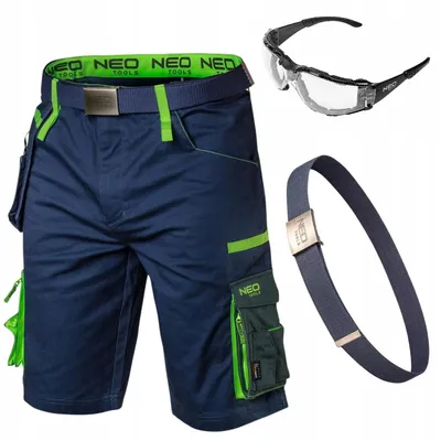Produktbild von NEO TOOLS Kurze Arbeitshose Herren mit Arbeitsgürtel & Schutzbrille - Cordura Verstärkte Stretch Arbeitsshorts - Multifunktionale Taschen | Gr. S