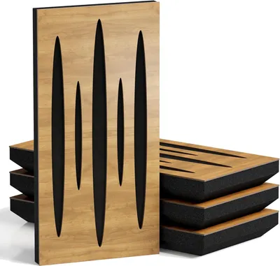 Productafbeelding van Set van 10 smalle akoestische panelen PULSAR-F, 50x25x5 cm, eiken/zwart