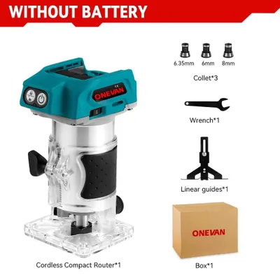 Image de Toupie d'angle - sans fil, sans balais - 1 600 W - 5 vitesses, 20 000–40 000 tr/min - mandrins de serrage 6/6,35/8 mm - sans batterie