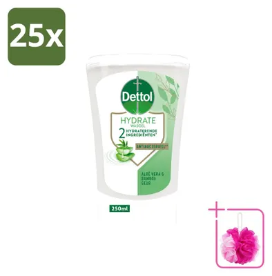 Productafbeelding van 25 x Dettol Hydrate Handzeep Refills - Aloë Vera & Bamboe - 250 ml - Voordeelverpakking - 25 stuks