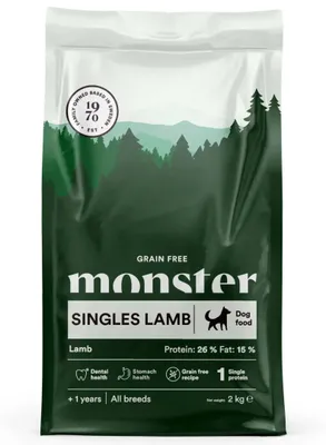 Produktbild von Monster Dog Grain Free Singles Lamb 2kg Getreidefreies Trockenfutter für ausgewachsene Hunde mit Lammfleisch