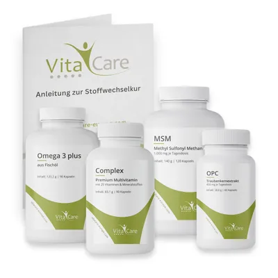 Produktbild von VitaCare 21-Tage-Stoffwechselkur Paket, 5-teiliges Komplettpaket, enthält MSM Kapseln, Multivitamin Complex, Omega 3 plus & OPC Traubenkern