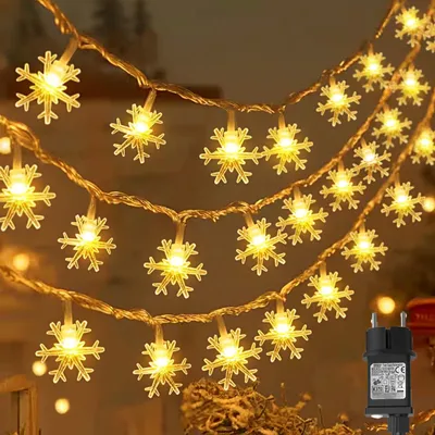 Lichterkette 15 m, 100 LEDs, Schneeflocken, warmweiß, IP65