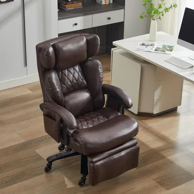 Produktbild von Ergonomischer Bürostuhl Chefsessel mit Massage-und Heizfunktion Kunstleder Fußstütze 360° drehbar verstellbare Rückenlehne bis 150 kg für Büro