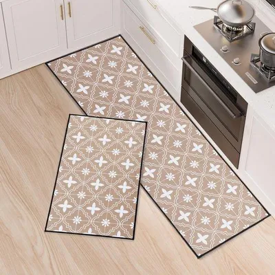 Productafbeelding van Unyqoos® Keukenonderzetter-set – 2 antislip, waterabsorberende polyestermatten met siliconenranden, kaki, 43 x 75 cm + 43 x 120 cm