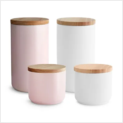 Produktbild von SPRINGLANE Keramik Vorratsdosen 4-tlg. Set mit Holzdeckel Sweet Scandi, er Kautschukholz-Deckel, Aufbewahrungsdosen, Frischhaltedosen