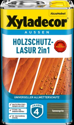 Produktbild von Xyladecor Holzschutz-Lasur 2in1, Tannengrün, 2,5 l - Universeller Allwetter-Schutz für Holz im Außenbereich