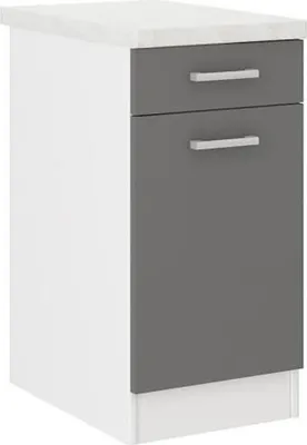 Produktbild von Küchenunterschrank, 40 cm breit, mit Arbeitsplatte, Grau, Eiche dunkel Nachbildung, mit Schublade und Tür