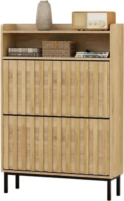 Imagen del producto de Armario para zapatos con 2 puertas. Zapatero estrecho, 80x24x117 cm (color natural)