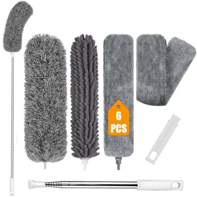 Obrázek produktu pro Teleskopická sada na čištění prachu, šedá barva, omyvatelná, výsuvná do délky 245 cm, 6 kusů