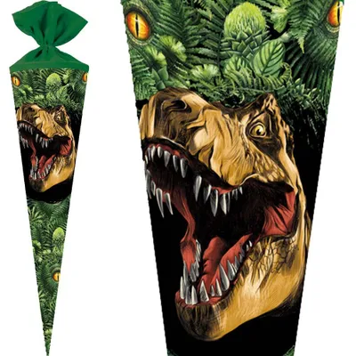 Produktbild von Nestler Schultüte Dinosaurier T-Rex 70 cm mit / ohne Schleife, Motiv / Ausführung:Dino Dschungel - ohne Schleife