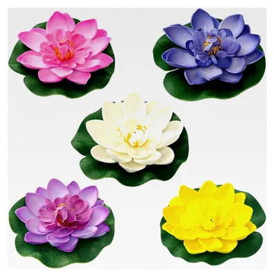Produktbild von 5 Stück Lotusblumen, 9,9 cm, realistische künstliche Seerosen, schwimmende Dekoration für Teiche, Aquarien, Gärten und Terrassen