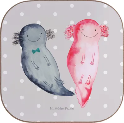 Produktbild von Mr. & Mrs. Panda Getränkeuntersetzer Axolotl Freundin - Grau Pastell - Geschenk, Untersetzer Gläser, gläseruntersetzer, Ehemann, Liebe, Coaster, Tassenuntersetzer, Glas