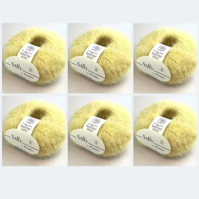 Produktbild von 6 Knäuel Sally von Permin – Hilo Fluffy Alpaca Superfin, aus Alpaka, Baumwolle und Wolle (175m/50g) (05, Farbe: Sonnenblumengelb)