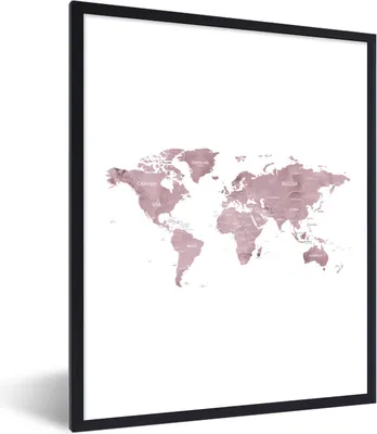Produktbild von MuchoWow® Gerahmtes Poster Weltkarte - Marmor - Rosa 60x80 cm - Poster mit Schwarzem Bilderrahmen Wandposter Rahmen Foto Bilder - Premium - Wanddeko Wohnzimmer