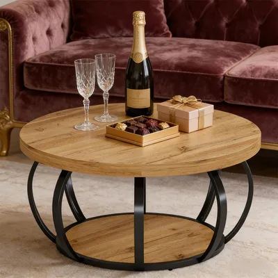 Produktbild von 2-Tier-Kreis Couchtisch Beistelltisch Wohnzimmertisch Wohnzimmermöbel 80 x 80 x 45 cm