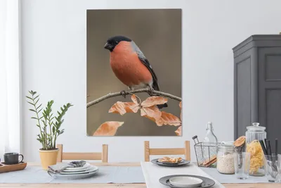 Produktbild von MuchoWow® - Leinwandbilder - Vogel - Laub - Herbst - Gimpel -, Wandbild, Wanddeko Bilder Wohnzimmer, 90x120 cm