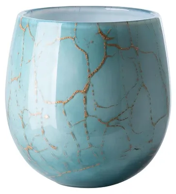 Image de Fink COSMIC, bougeoir, vase, verre opale, vert, doré, L. 14 cm, l. 14 cm, H. 16,5 cm, D. 14 cm, référence : 115404