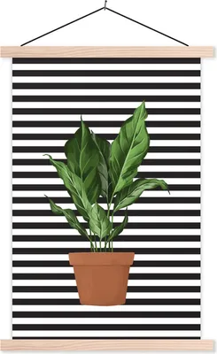 Produktbild von MuchoWow® Textilposter Pflanzen - Blumentopf - Weiß - Schwarz 40x60 cm mit holzfarbenen Rahmen - Poster
