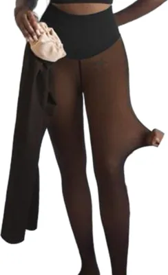 Produktbild von Damen-Leggings mit Fleecefutter, einseitig genäht, warm, leicht transparent, mit Bauchkontrolle, Thermoleggings für Dates, Partys und Arbeit