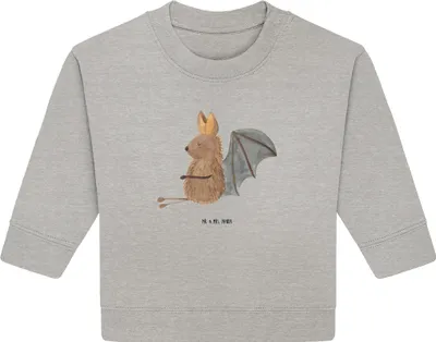 Produktbild von Mr. & Mrs. Panda Organic Baby Pullover Fledermaus Sitzen 12. - 18. Monat - Heather Grey - Geschenk, Fledermäuse, Entspannen, Lustige Sprüche, Motivation, Bullover