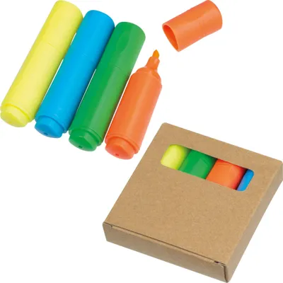 Produktbild von 4 Mini Textmarker / Markierfarben: gelb, blau, orange und grün