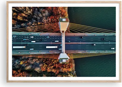 Produktbild von Gerahmtes Poster - Rahmen in heller Eiche - Brücke Siekierkowski Warschau - 100x70 cm - Wand Bild - Wanddeko - Wandbilder - Kunstposter - Wandposter - Bilderrahmen - Bilder - P2NAA100x70-4663