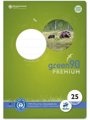 Image de Cahier d'exercices Staufen Green, DIN A4, ligne 25, 16 feuilles, 90 g/m², 9 mm, ligné, avec marge