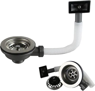 Produktbild von Siebkorbventil – Edelstahl mit Überlauf – 114 mm – Siphon – Spüle mit Überlauf – Küchenspüle – Abflussset – Spülbecken-Siphon