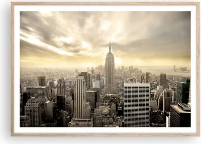Produktbild von Gerahmtes Poster - Rahmen in heller Eiche - Stadt Wolkenkratzer Manhattan New York - 100x70 cm - Wand Bild - Wanddeko - Wandbilder - Wandposter - Bilderrahmen - Bilder - Kunstdruck - P2NAA100x70-2630