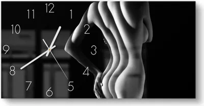 Produktbild von DEQORI Glasuhr 60x30 cm Zahlen 'Sexy Frauensilhouette' Wanduhr Glas Uhr Design leise