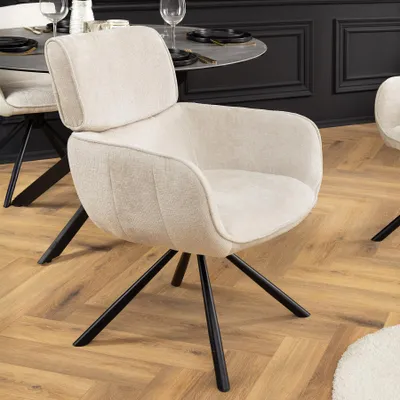 Produktbild von riess-ambiente Drehbarer Retro Stuhl UNIQUE champagner beige Chenille Metallbeine mit Armlehne