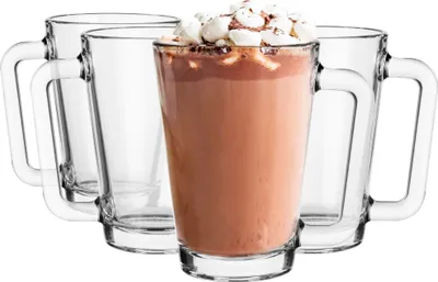 Produktbild von GLASMARK® Glasbecher 4-Set 250ml Große (max. 270ml) 4 Stück mit Henkel Kaffeegläser Teeglas mit Griff Cappuccino Latte Macchiato Gläser transparent