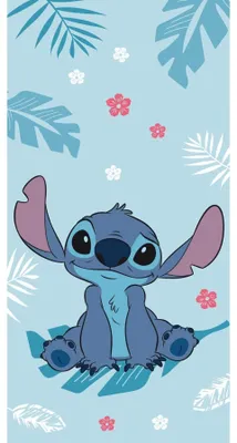 Immagine prodotto di Asciugamano da doccia Disney Lilo e Stitch Asciugamano da bagno blu con fiori e foglie 70 x 140 cm, 100 % cotone
