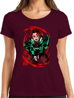 Produktbild von Tanjiro Kimetsu no Yaiba Sonnenatem Hinokami Anime Geschenk Damen T-Shirt, Burgundy, L