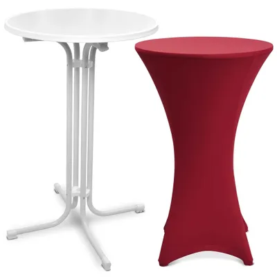 Image de Table haute d'extérieur Beautissu Bellini, pliable, Ø 80 cm, bordeaux, avec housse