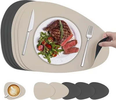 Produktbild von PolkaHome® Platzsets abwischbar und Untersetzer: 6-teiliges Set Platzsets Abwaschbar Doppelseitig für Küche, Esszimmer und Büro,