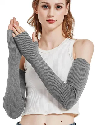 Produktbild von Damen Winter lange gestrickte Armstulpen Dunkelgrau 60cm